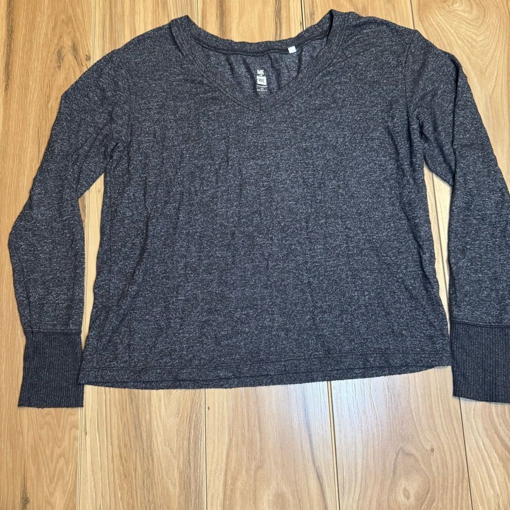 Womens Dark Grey Long Sleeve Shirt XSmall Soft Stretch Lounge Clean Girl Cozy